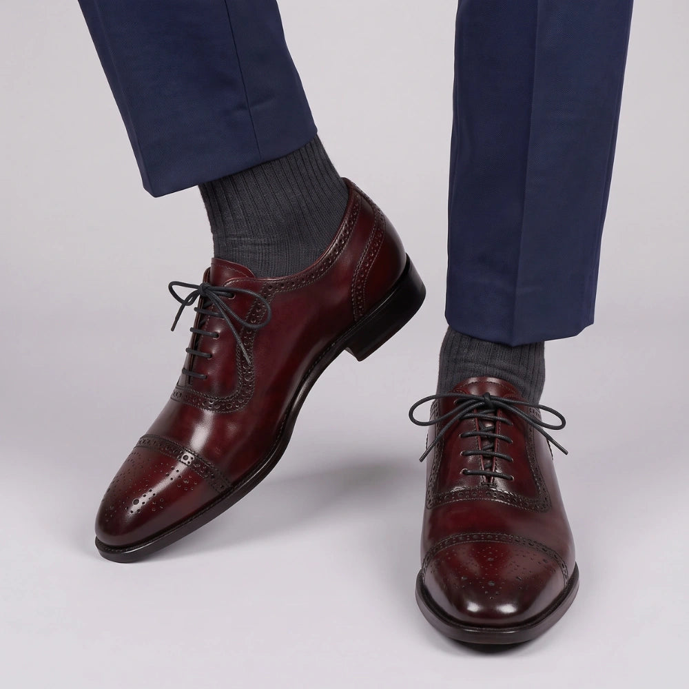 Men's Burgundy Patina Leather Oxford Shoes in just €181.99