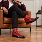 Men's Red Patina Leather Ankle High Military Boots