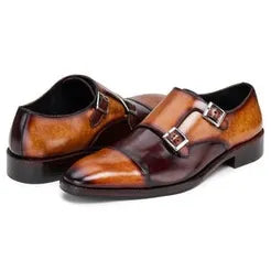 Captoe Double Monk Leather Strap - Tan & Brown in just £190.99