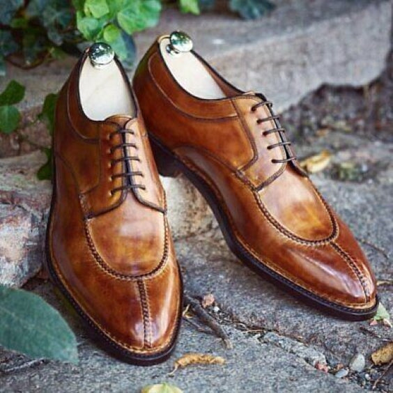 Men's Tan Brown Leather Slip Toe Oxford Shoes in just €184.99