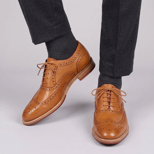 Men's Tan Leather Wingtip Brogue Oxford Shoes in just €187.99
