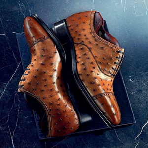 Men's Tan Ostrich Impression Leather Oxford Shoes in just €184.99