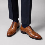 Men's Tan Ostrich Impression Leather Oxford Shoes