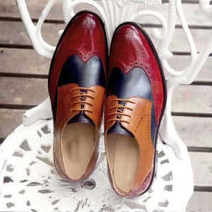 Men's Tri Tone Genuine Leather Wingtip Oxford Shoes in just €184.99