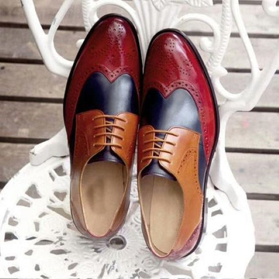 Men's Tri Tone Genuine Leather Wingtip Oxford Shoes in just €184.99