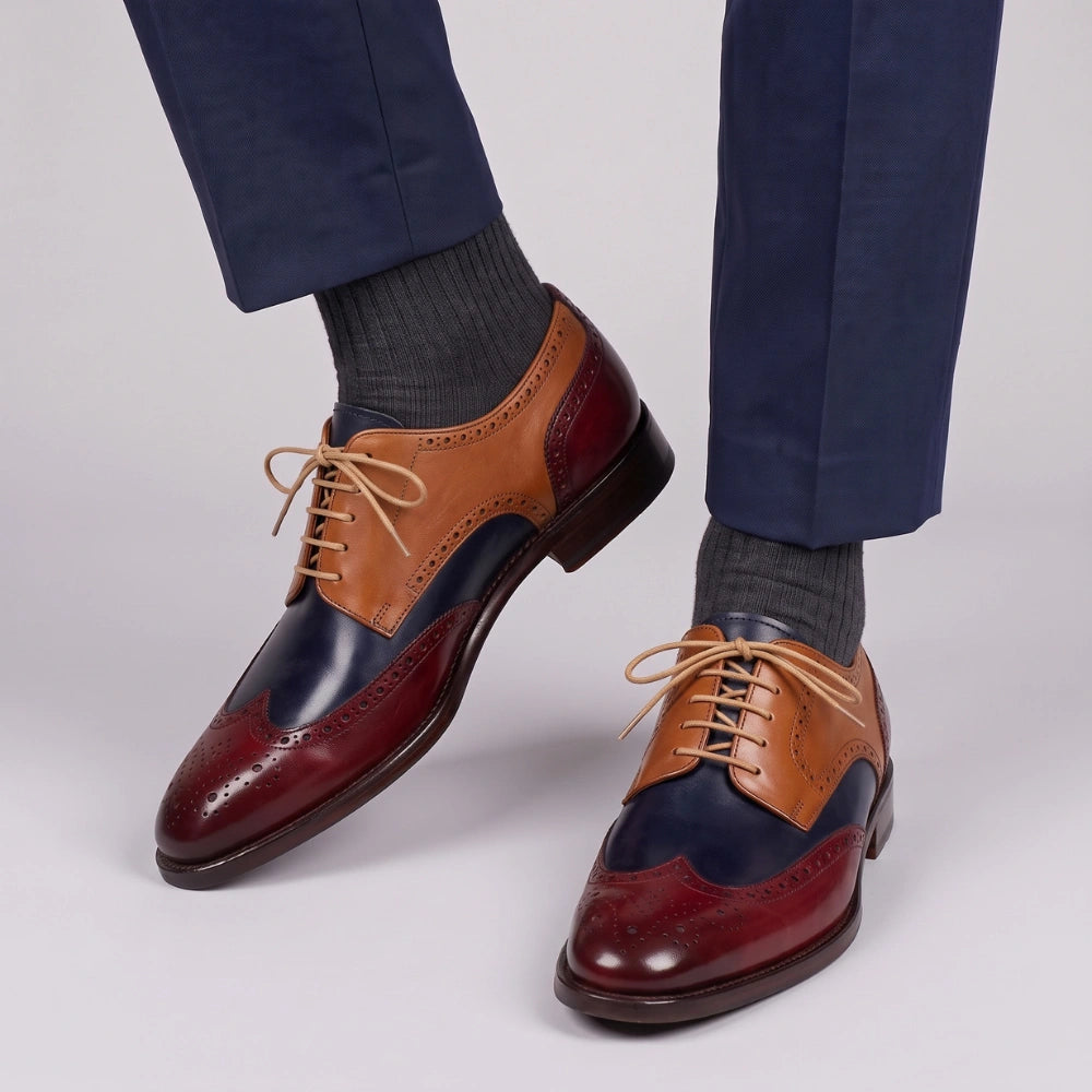 Men's Tri Tone Genuine Leather Wingtip Oxford Shoes in just €184.99