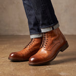 Men's high diver amphibian boot in tan-coloured washed leather