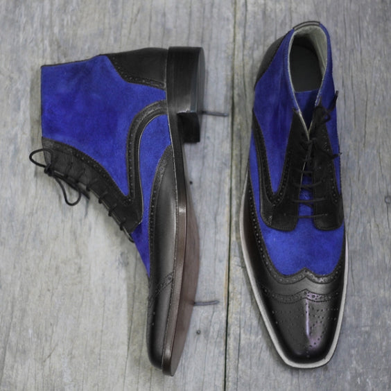 Men's Black & Blue Suede Leather Chukka Boots