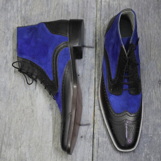 Men's Black & Blue Suede Leather Chukka Boots