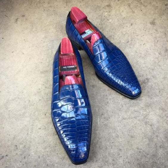 Men's Blue Alligator Leather Slip On Loafers