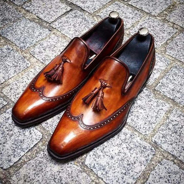 Oxford-Loafer mit Flügelkappe aus braunem Patina-Leder für Herren