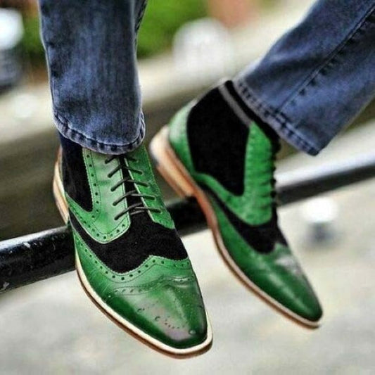 Men's Green & Black Suede Leather Wingtip Chukka Boots