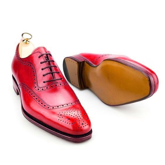 Chaussures Oxford à lacets en cuir rouge pour hommes