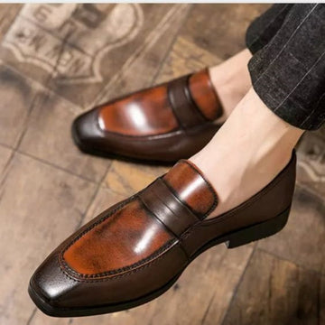 Zweifarbige Pennyloafer aus braunem Patinaleder für Herren