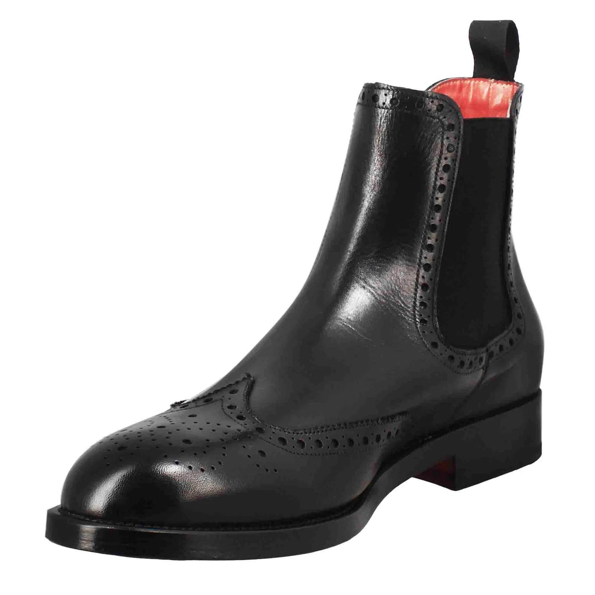 Chelsea boot with brogue details for men in black leather with elastic in just €205.00