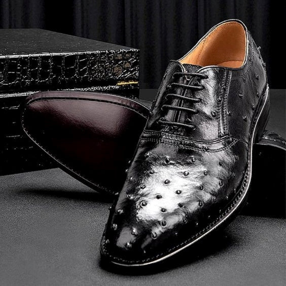 Men's Black Ostrich Impression Leather Oxford Shoes in just €184.99