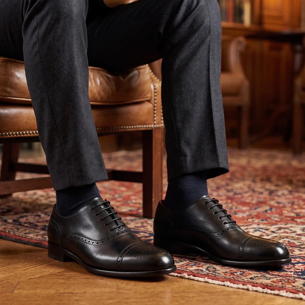 Elegant men's black leather semi brogue oxford in just £189.99