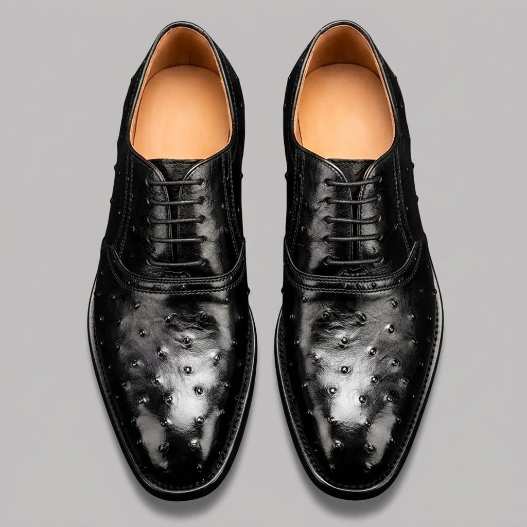 Men's Black Ostrich Impression Leather Oxford Shoes in just €184.99