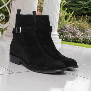 Men's Black Suede Leather Jodhpur Boots