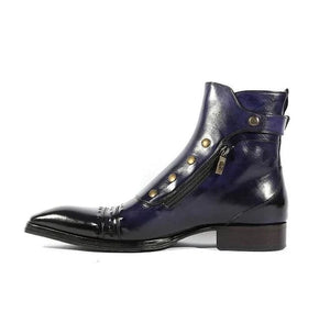 Men's Blue Patina Leather Ankle High Military Boots in just £199.99