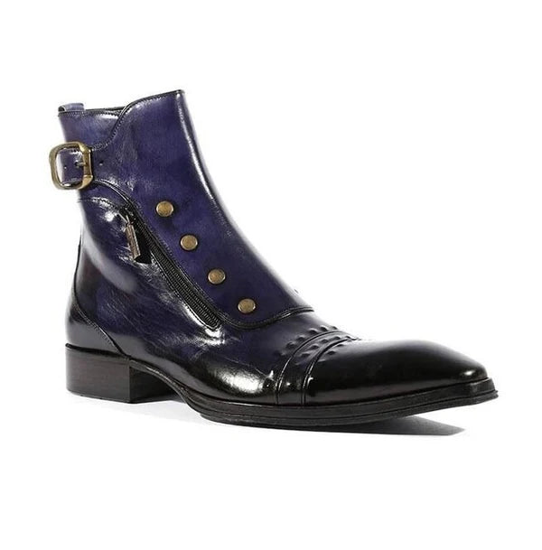 Men's Blue Patina Leather Ankle High Military Boots in just £199.99