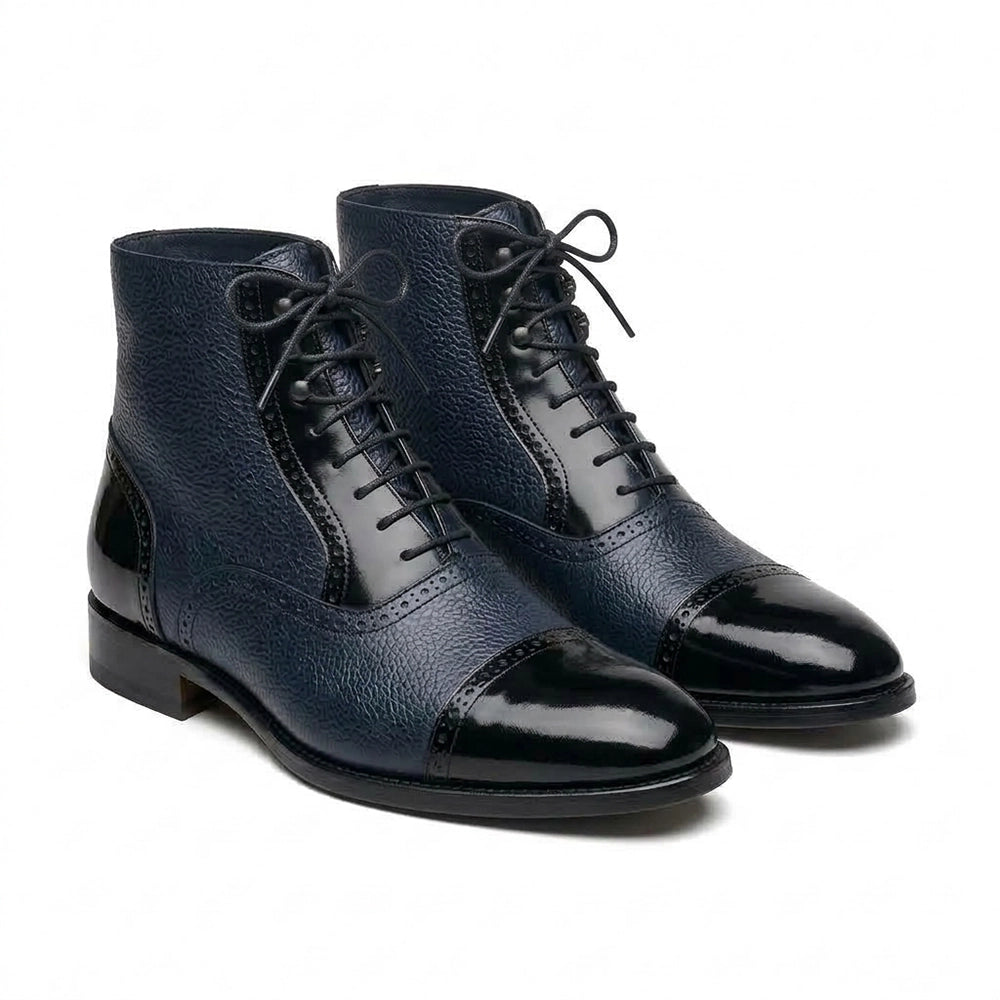 Men's Blue Pebbled Leather Ankle High Boots in just €198.99