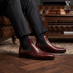 Handmade Brown Alligator Leather Chelsea Boots