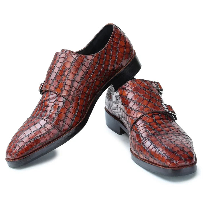 Captoe Double Monk Strap Croc Brown Shoes in just £190.99