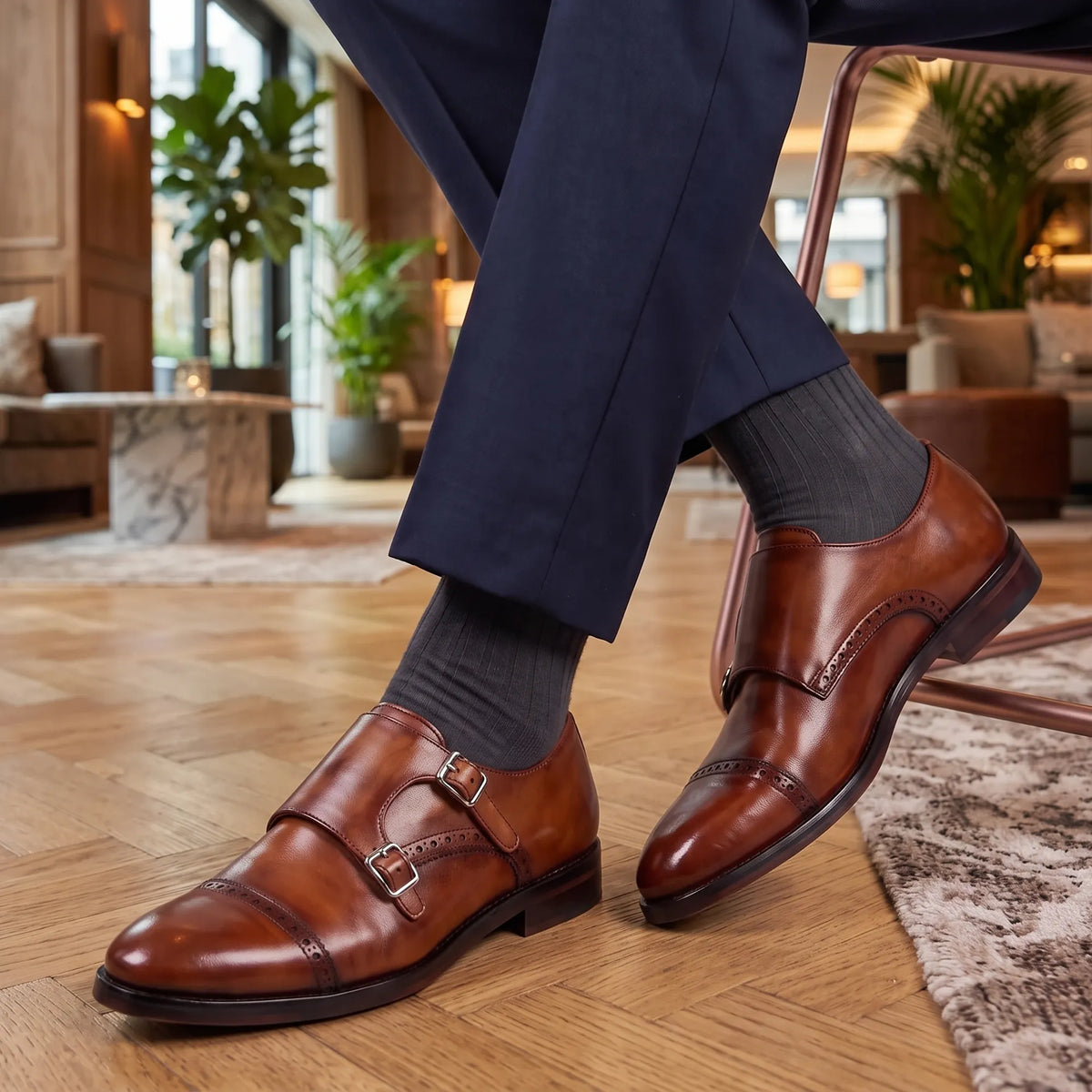 Captoe Double Monk Strap - Brown in just £190.99