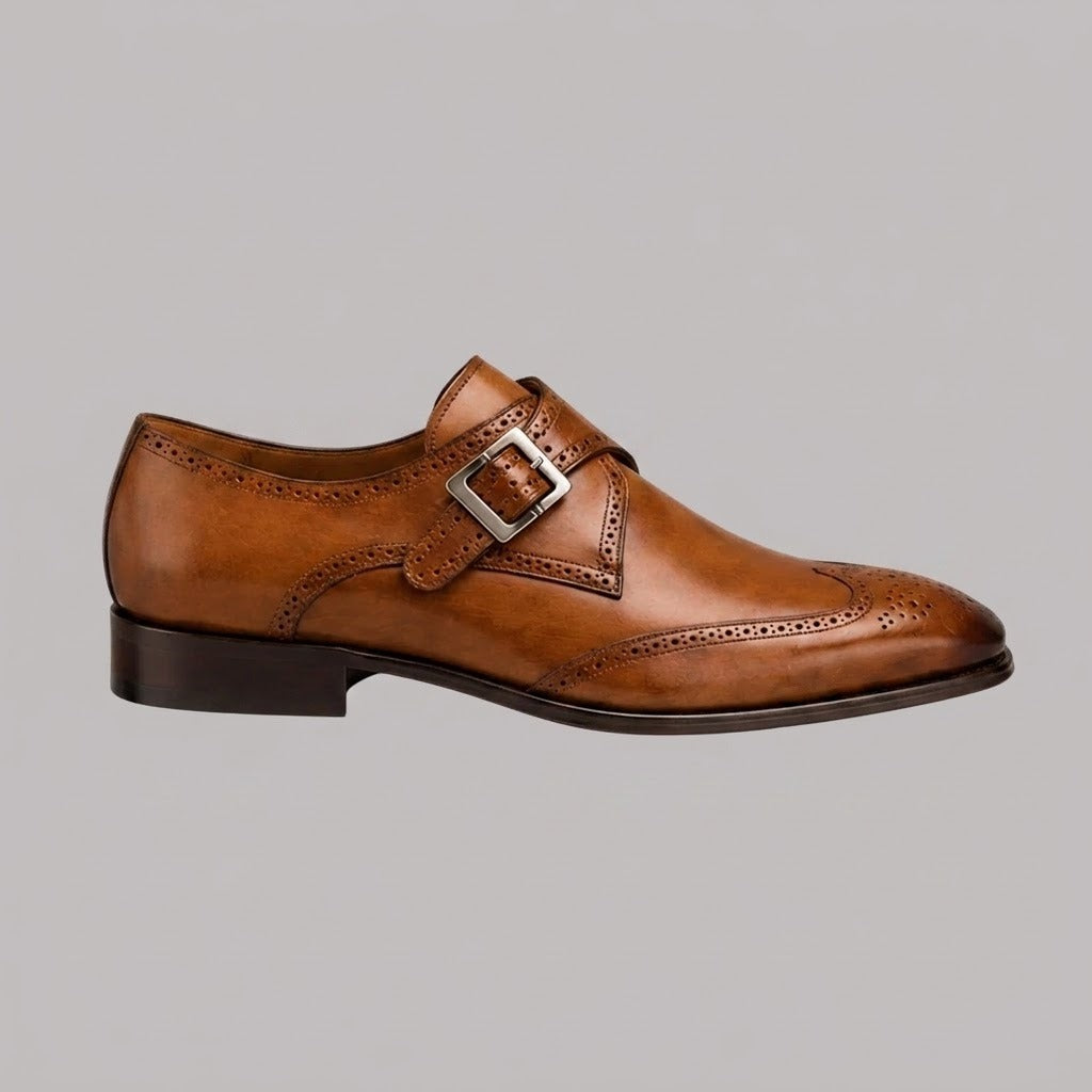 Men's Brown Leather Oxford Wingtip Monk Shoes in just €188.99