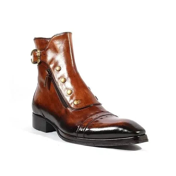 Men's Brown Patina Leather Ankle High Military Boots in just £199.99