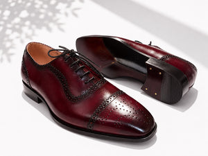 Men's Burgundy Patina Leather Oxford Shoes in just €181.99
