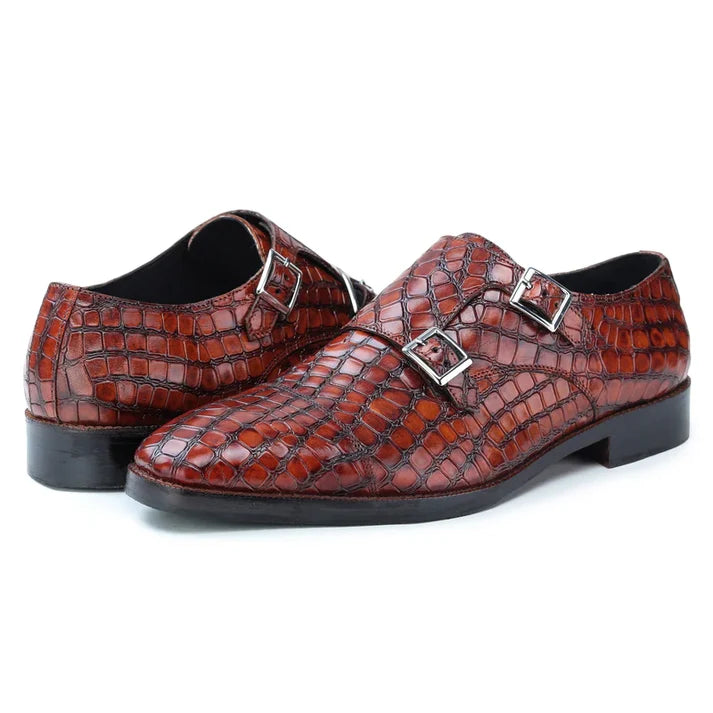 Captoe Double Monk Strap Croc Brown Shoes in just £190.99