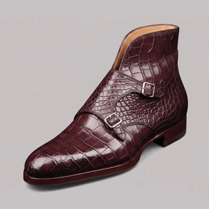 Men's Dark Brown Alligator Texture Leather Boots in just €190.99