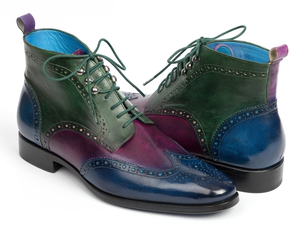 Men's Handmade Tri Tone Wingtip Ankle High Boots