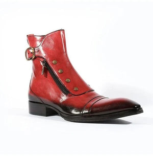 Men's Red Patina Leather Ankle High Military Boots in just €199.99