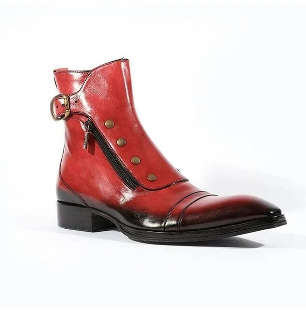 Men's Red Patina Leather Ankle High Military Boots in just €199.99