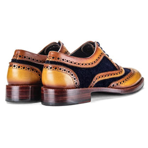 Men's Tan & Navy Blue Suede Leather Wingtip Shoes