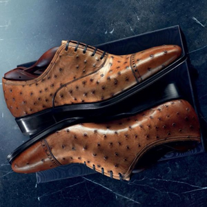 Men's Tan Ostrich Impression Leather Oxford Shoes in just €184.99