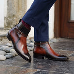 Handmade Men's Brown Patina Leather Jodhpur Boots