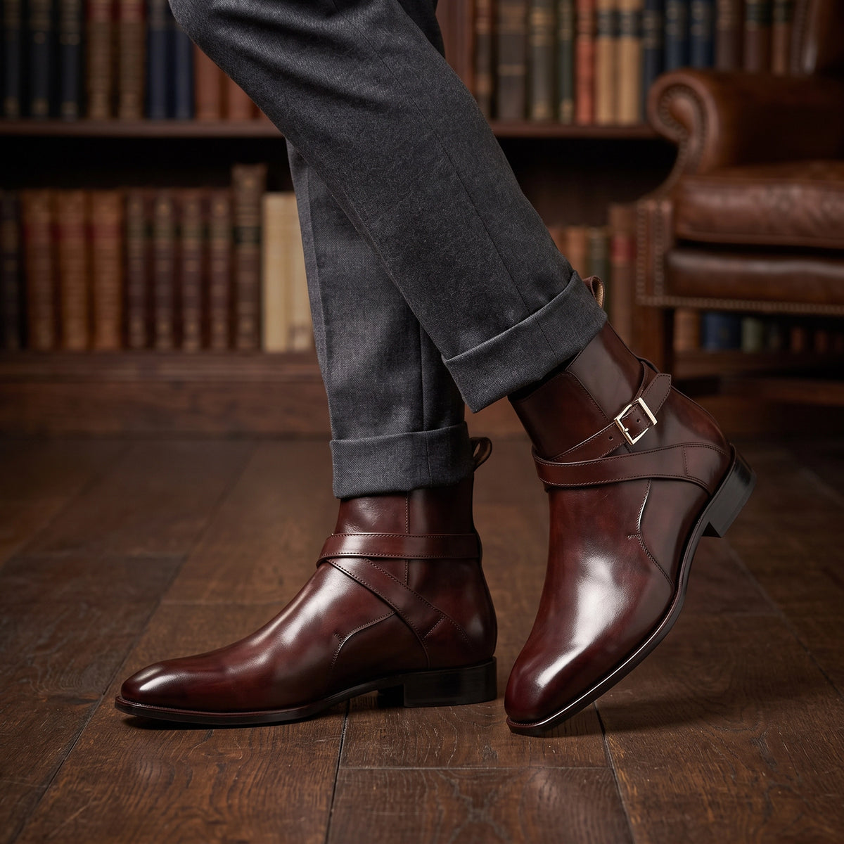 Handmade Men's Dark Brown Leather Ankle High Jodhpur Boots