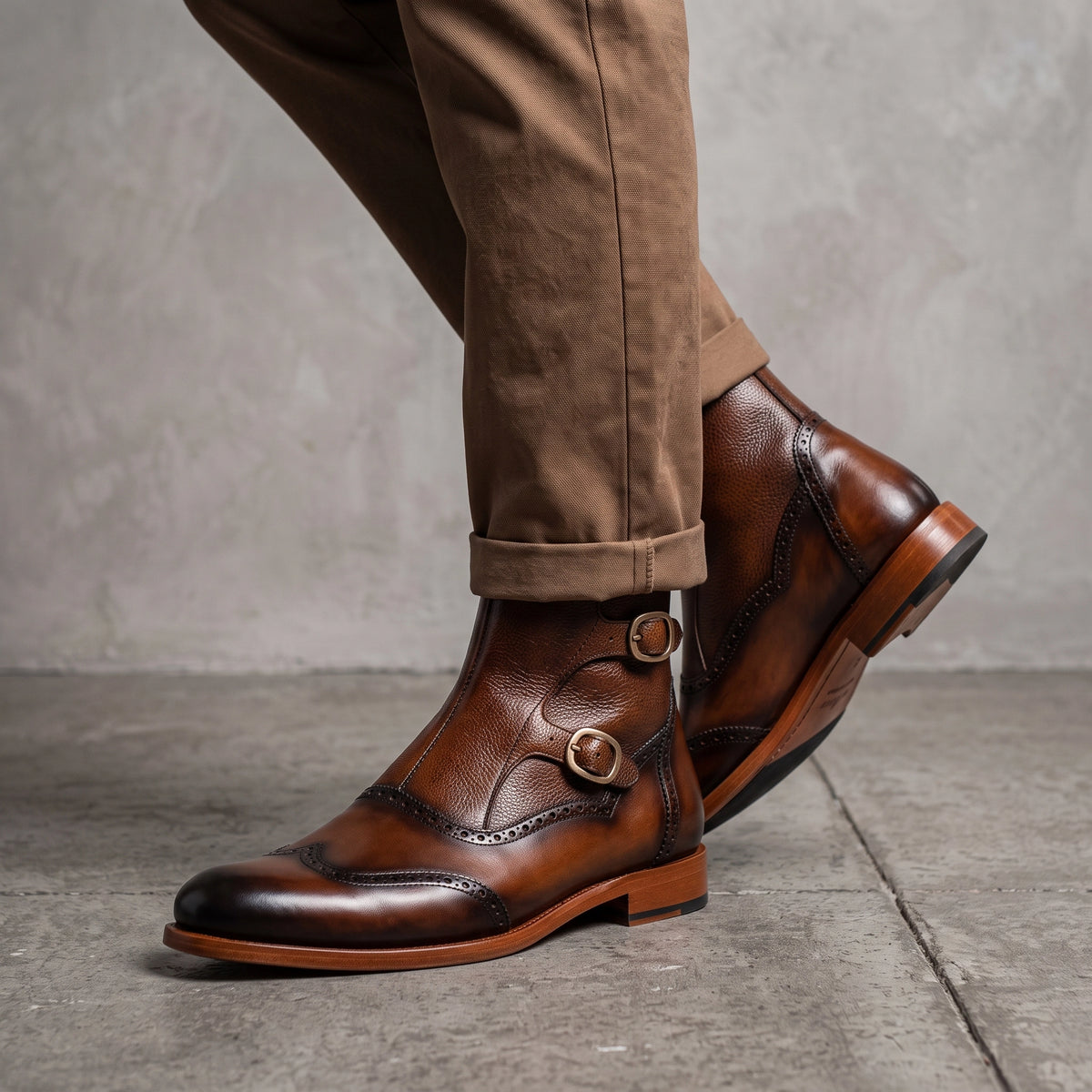 Men's Brown Patina Leather Ankle High Boots