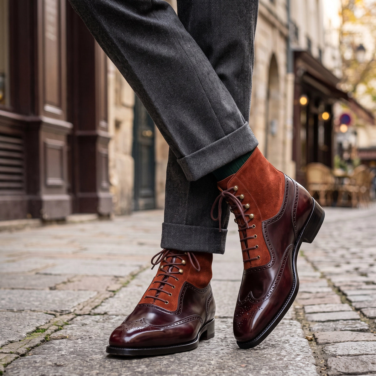 Men's Brown Suede Leather Ankle High Wingtip Boots