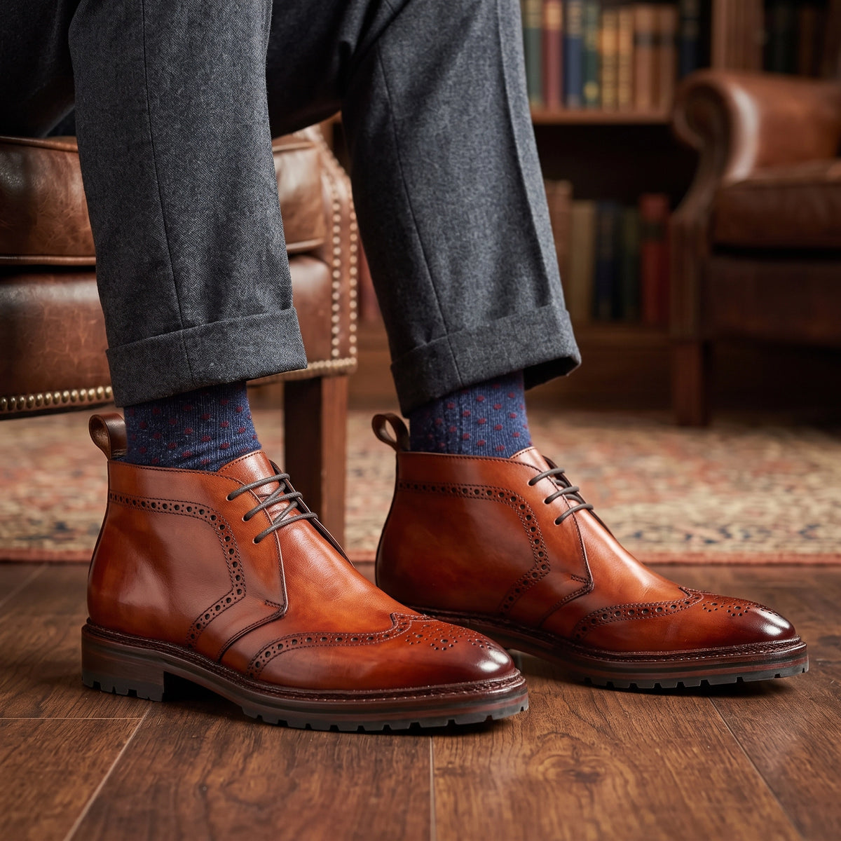 Wingtip Chukka Boots- Cognac