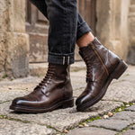 Botte amphibie haute de plongée pour homme en cuir lavé marron foncé