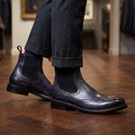 Men's candy chelsea boot in dark blue washed leather