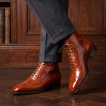 Bottines habillées à bout droit en cuir marron pour hommes
