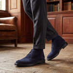 Smooth men's ankle boot in dark blue suede leather