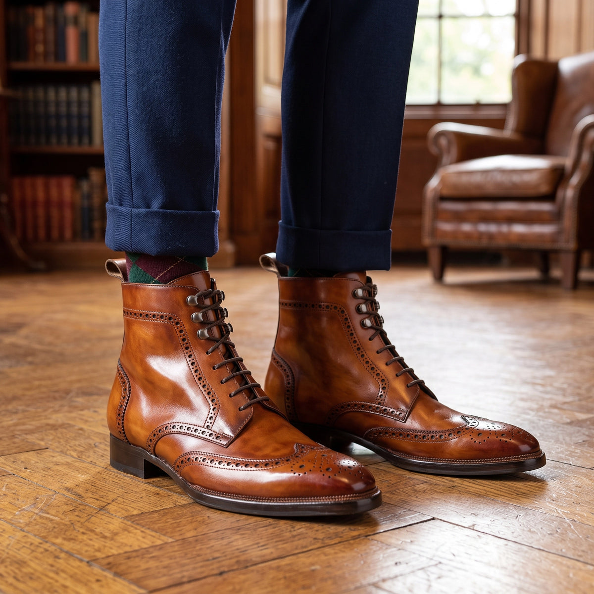 Wingtip-Schnürstiefel – Hellbraun