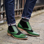 Bottines Chukka à bout golf en daim vert et noir pour hommes